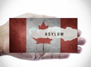 Canada Flag with Asylum Written on it