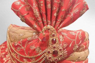 Lovely wedding mall's- red golden zari work safa. wedding safa for groom online